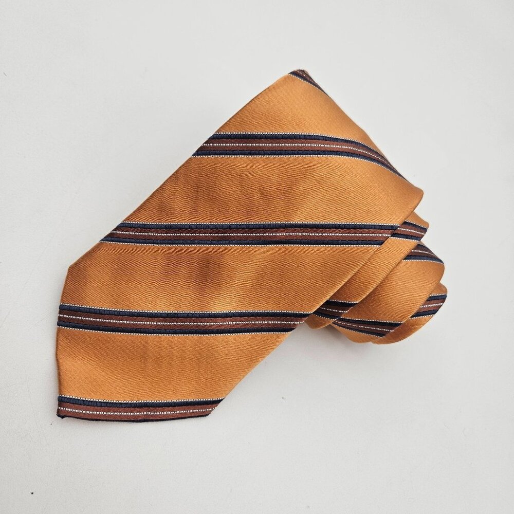 Benjamin Sartorial Collection Gold Brown Blue Striped 61" Silk Tie